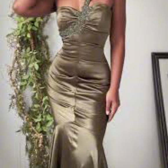 CACHE Olive Green Beaded Gown Mermaid Wedding Cocktail Dance Party Size S 2 0 XS - Picture 4 of 13